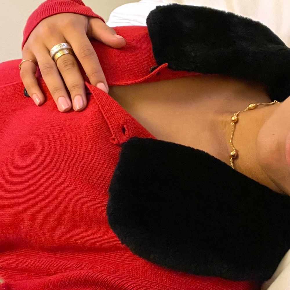 Vintage Faux Fur Collar Cardigan